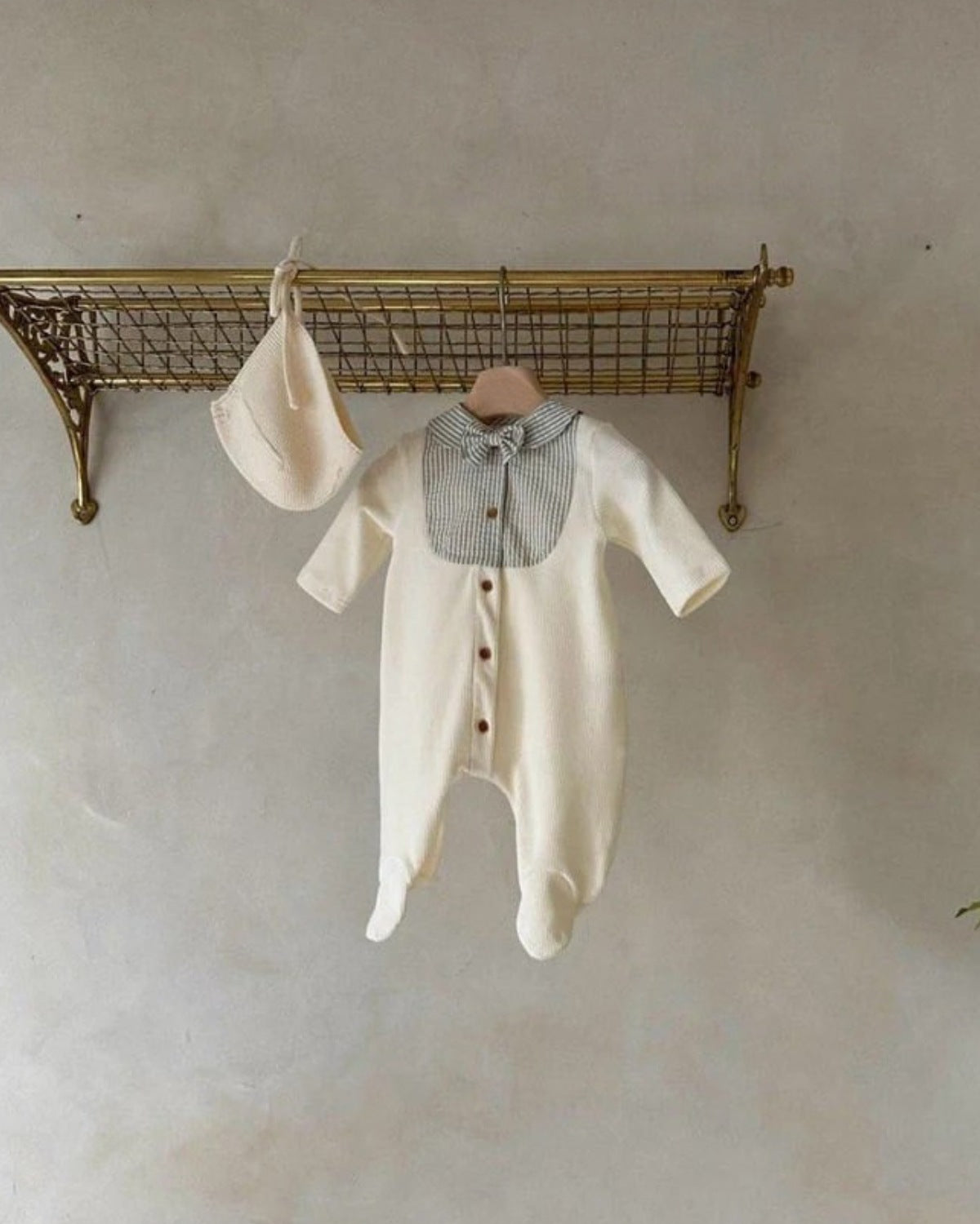 長袖ロンパース Splicing Foot Wrap Jumpsuit 切替デザイン 足つき ロンパース【mh0011937】