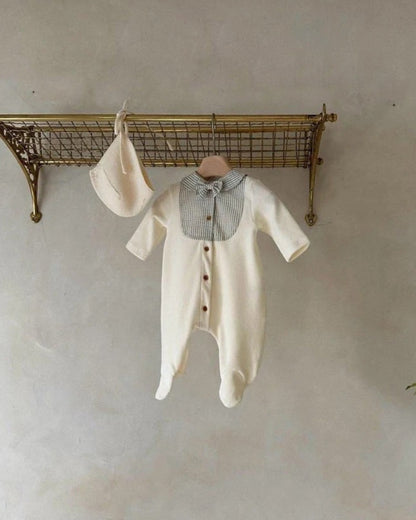 長袖ロンパース Splicing Foot Wrap Jumpsuit 切替デザイン 足つき ロンパース【mh0011937】