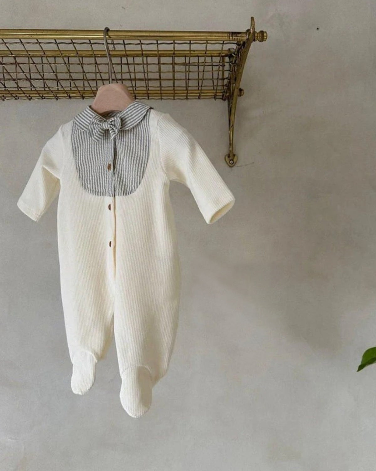 長袖ロンパース Splicing Foot Wrap Jumpsuit 切替デザイン 足つき ロンパース【mh0011937】