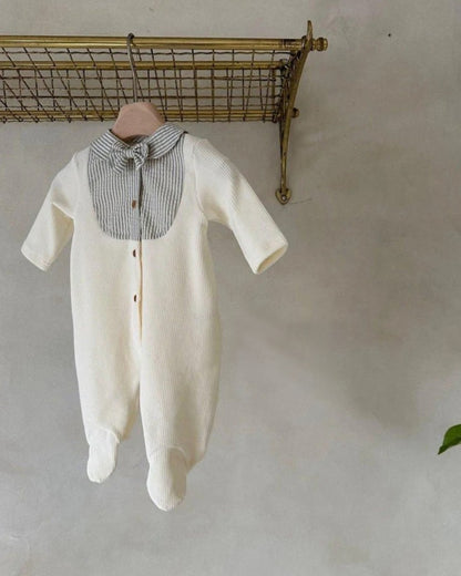 長袖ロンパース Splicing Foot Wrap Jumpsuit 切替デザイン 足つき ロンパース【mh0011937】