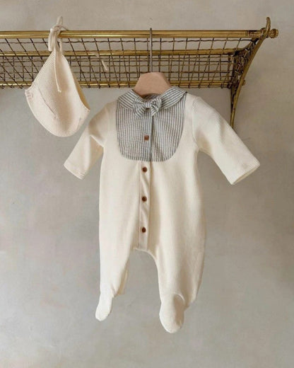 長袖ロンパース Splicing Foot Wrap Jumpsuit 切替デザイン 足つき ロンパース【mh0011937】