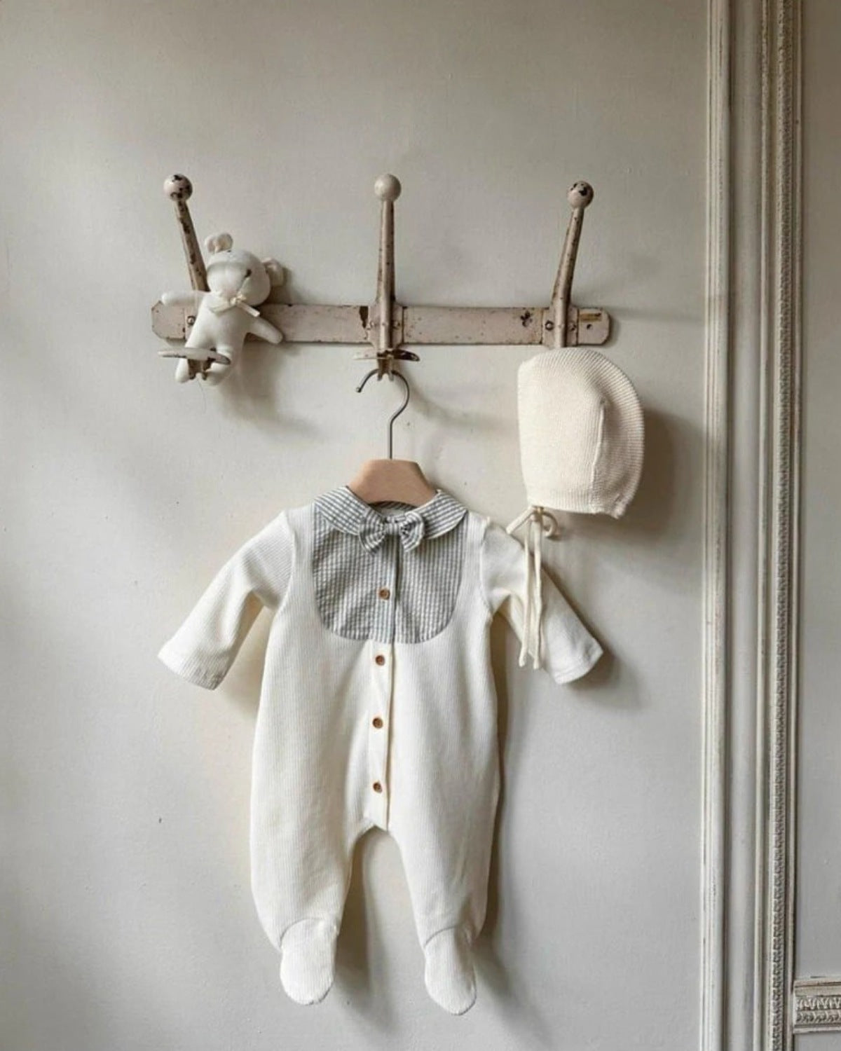 長袖ロンパース Splicing Foot Wrap Jumpsuit 切替デザイン 足つき ロンパース【mh0011937】