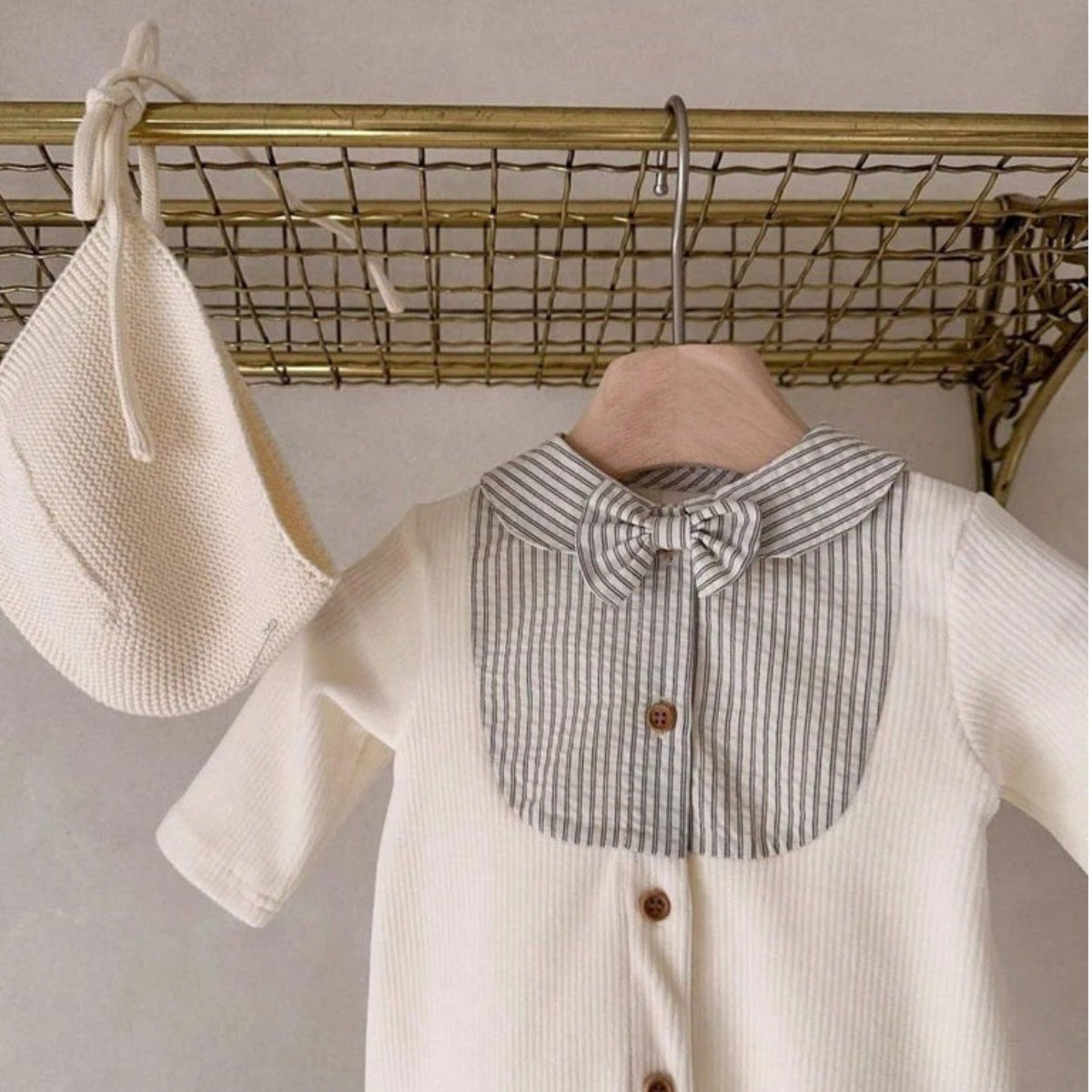 長袖ロンパース Splicing Foot Wrap Jumpsuit 切替デザイン 足つき ロンパース【mh0011937】