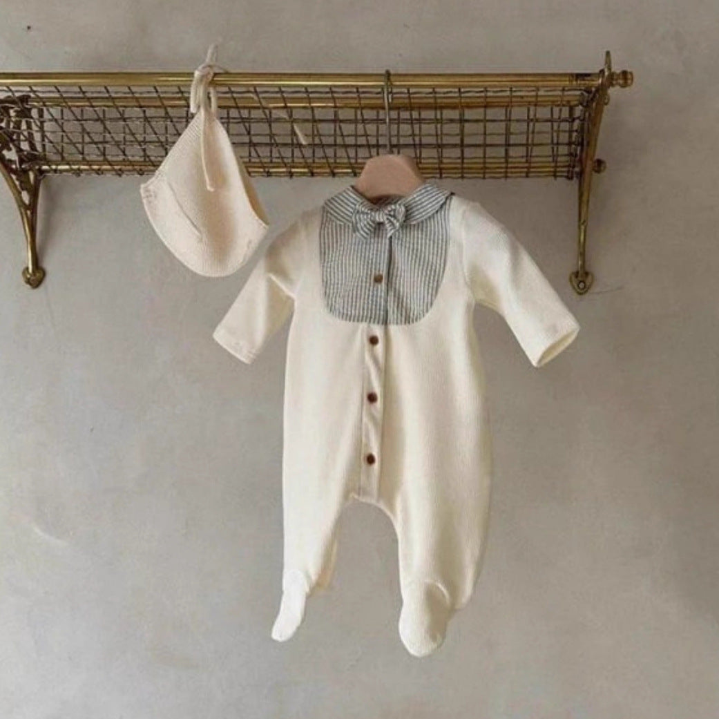 長袖ロンパース Splicing Foot Wrap Jumpsuit 切替デザイン 足つき ロンパース【mh0011937】