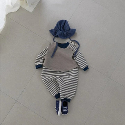 長袖ロンパース Stripe Fleece Sweat Bodysuit ボーダー 裏フリース ロンパース【mh0011849】