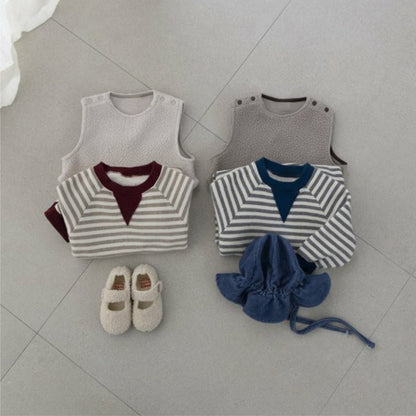 長袖ロンパース Stripe Fleece Sweat Bodysuit ボーダー 裏フリース ロンパース【mh0011849】