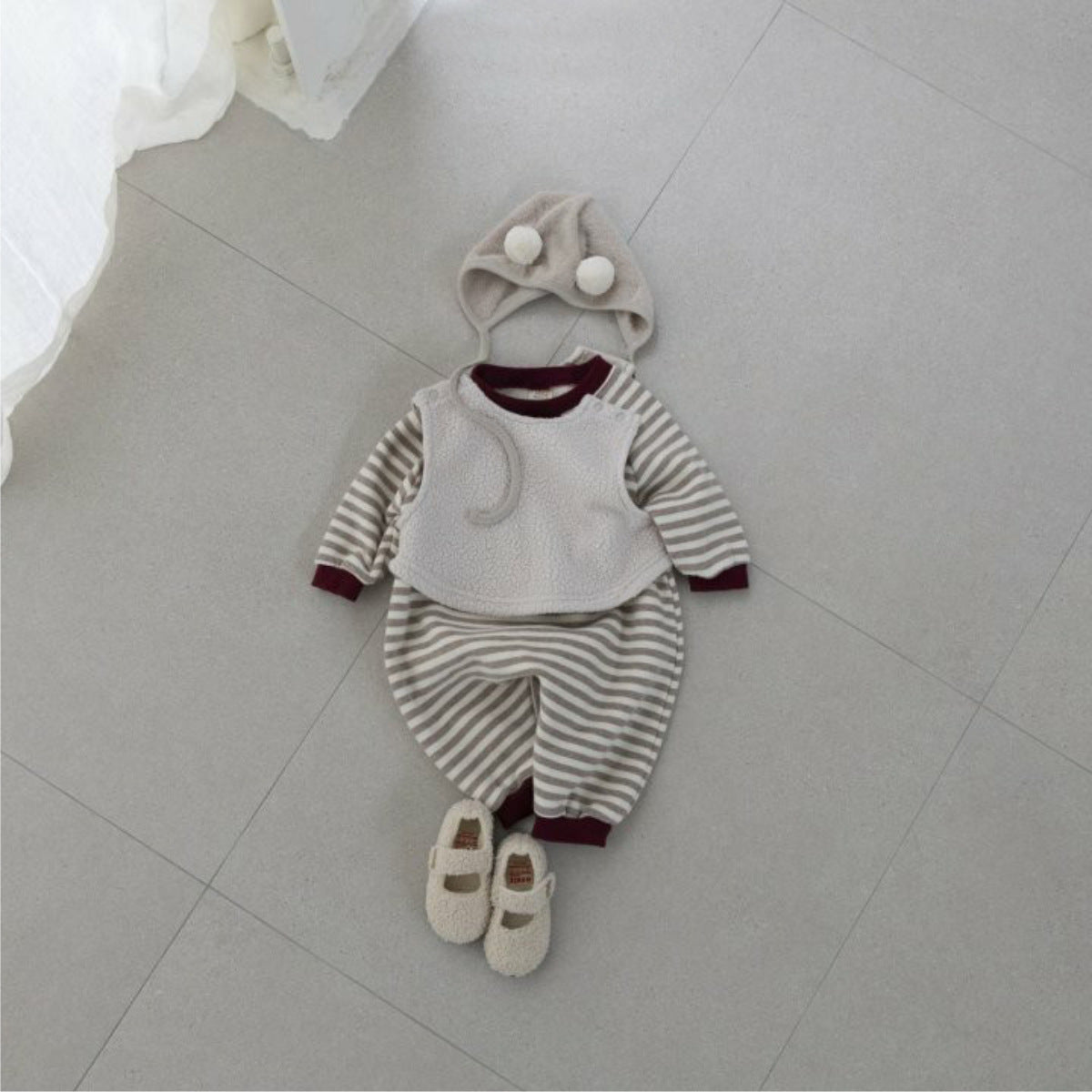 長袖ロンパース Stripe Fleece Sweat Bodysuit ボーダー 裏フリース ロンパース【mh0011849】