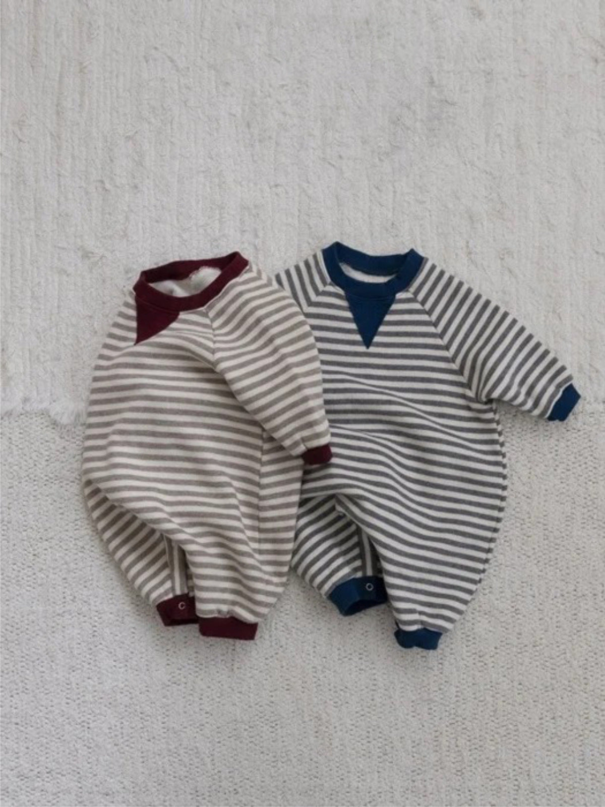 長袖ロンパース Stripe Fleece Sweat Bodysuit ボーダー 裏フリース ロンパース【mh0011849】