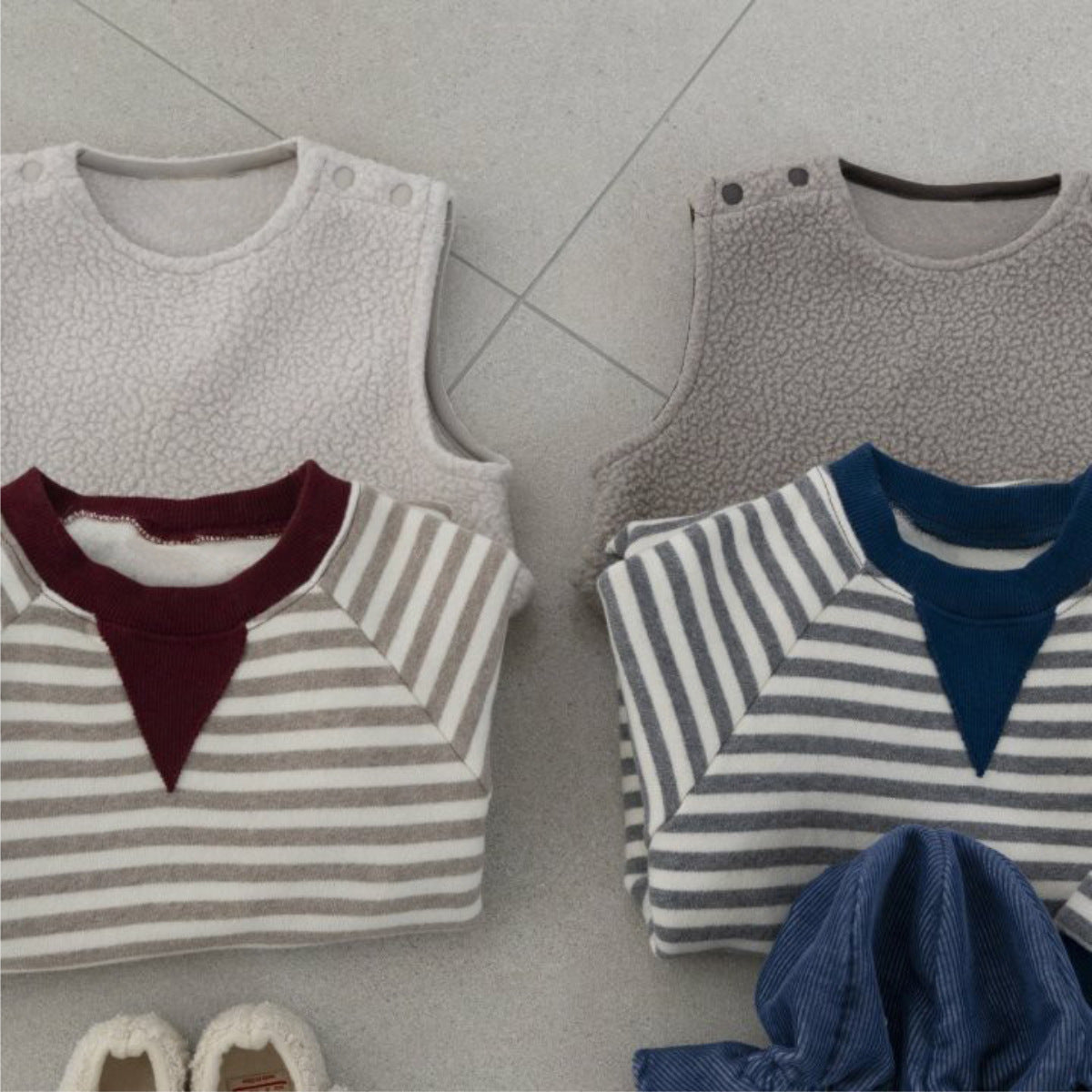 長袖ロンパース Stripe Fleece Sweat Bodysuit ボーダー 裏フリース ロンパース【mh0011849】