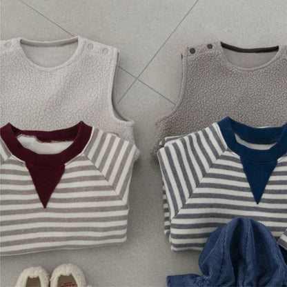 長袖ロンパース Stripe Fleece Sweat Bodysuit ボーダー 裏フリース ロンパース【mh0011849】