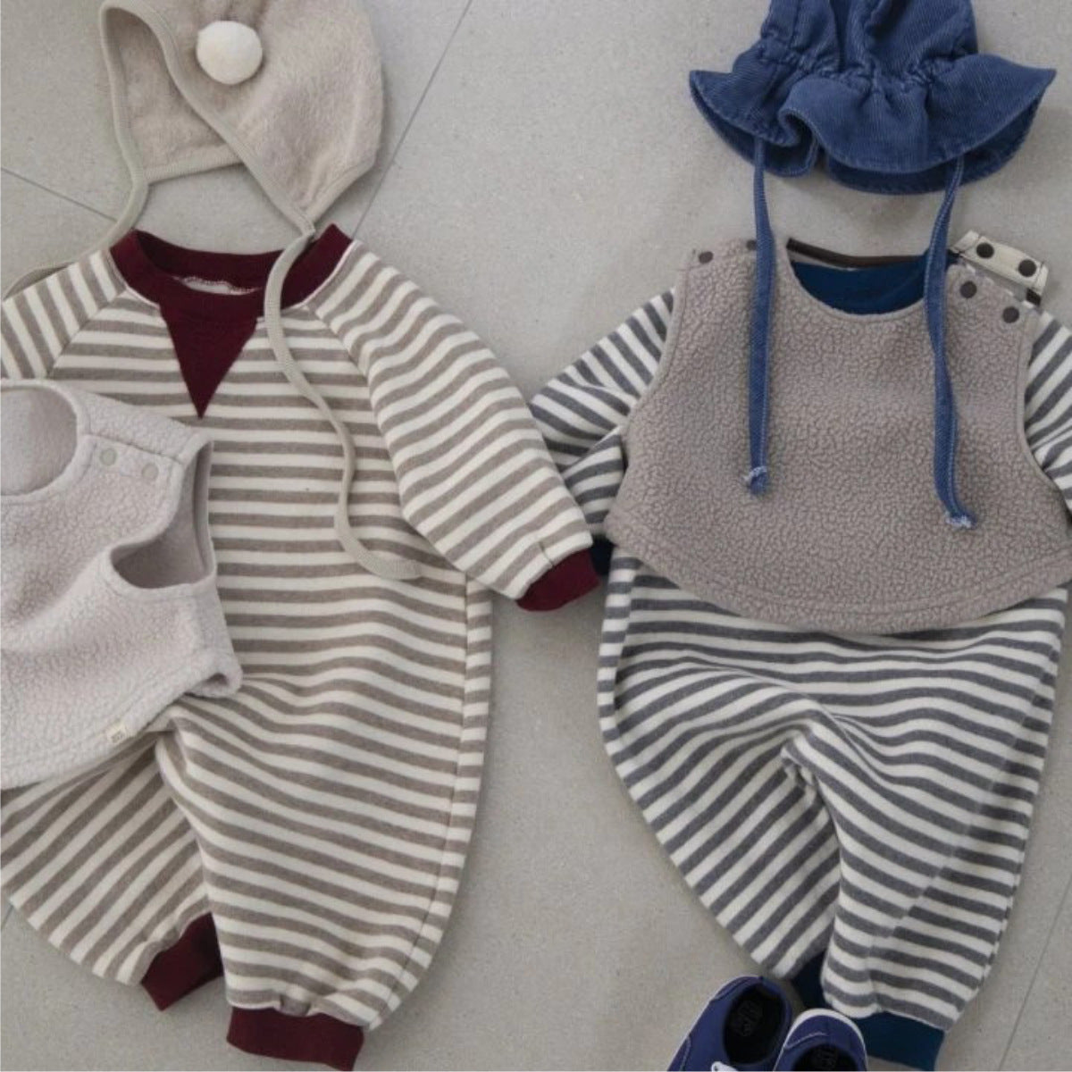 長袖ロンパース Stripe Fleece Sweat Bodysuit ボーダー 裏フリース ロンパース【mh0011849】