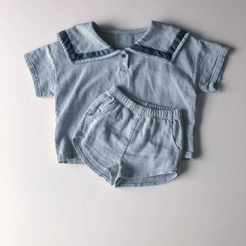 半袖セットアップ セーラーカラー半袖Tシャツ+ショートパンツマリンセットアップ 2点セット【mh0010000】