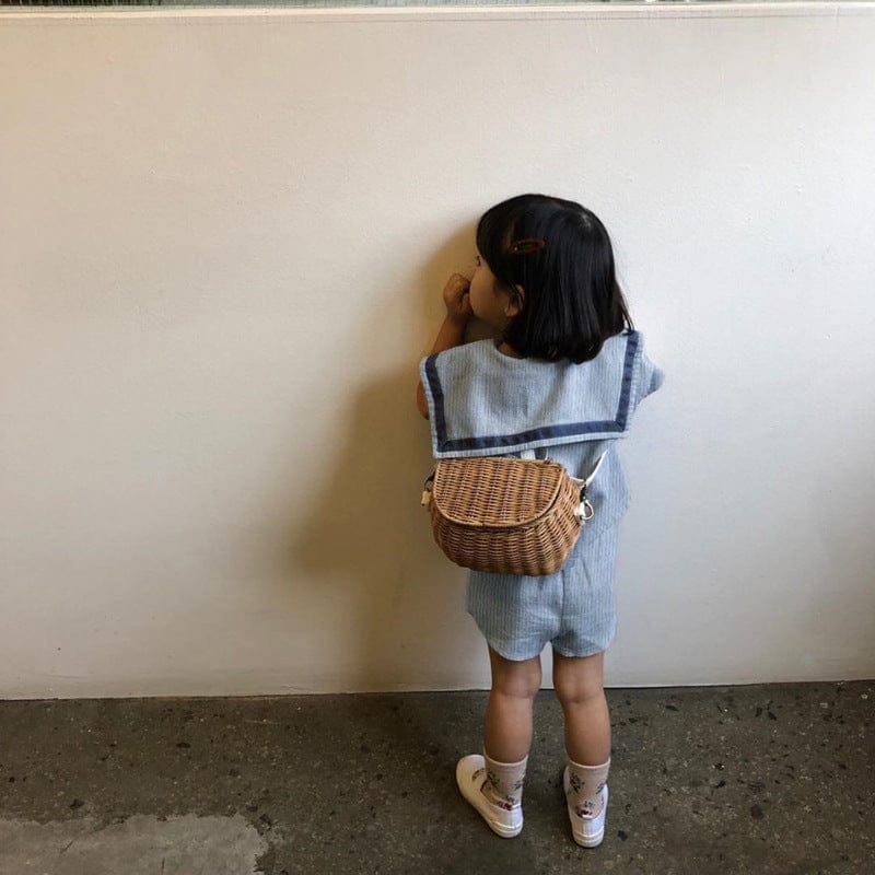 半袖セットアップ セーラーカラー半袖Tシャツ+ショートパンツマリンセットアップ 2点セット【mh0010000】