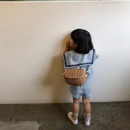 半袖セットアップ セーラーカラー半袖Tシャツ+ショートパンツマリンセットアップ 2点セット【mh0010000】