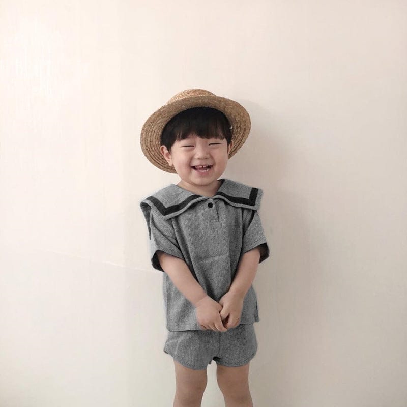 半袖セットアップ セーラーカラー半袖Tシャツ+ショートパンツマリンセットアップ 2点セット【mh0010000】