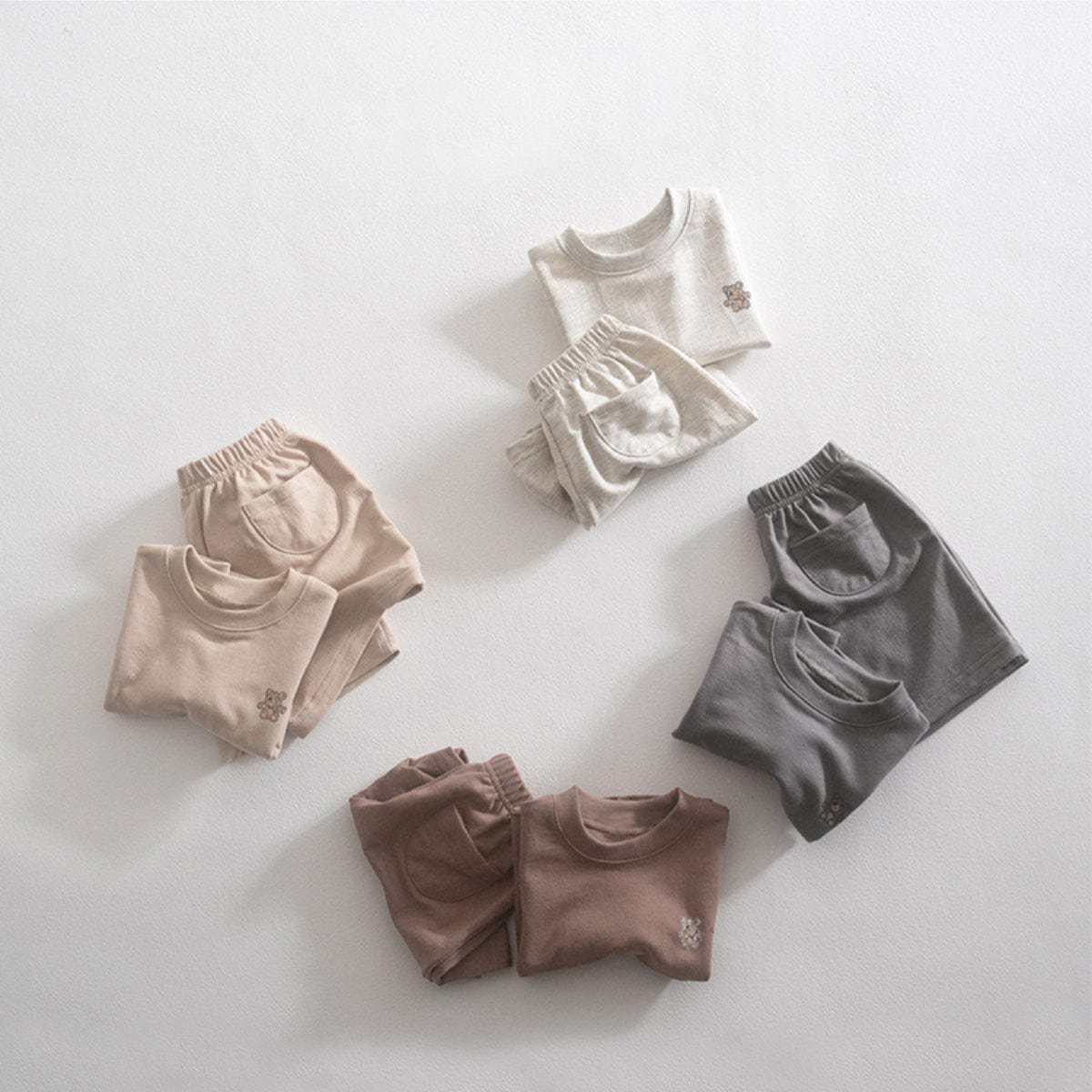 半袖セットアップ ベアくまワンポイント半袖Tシャツ+ショートパンツセットアップ 2点セット【mh0010213】