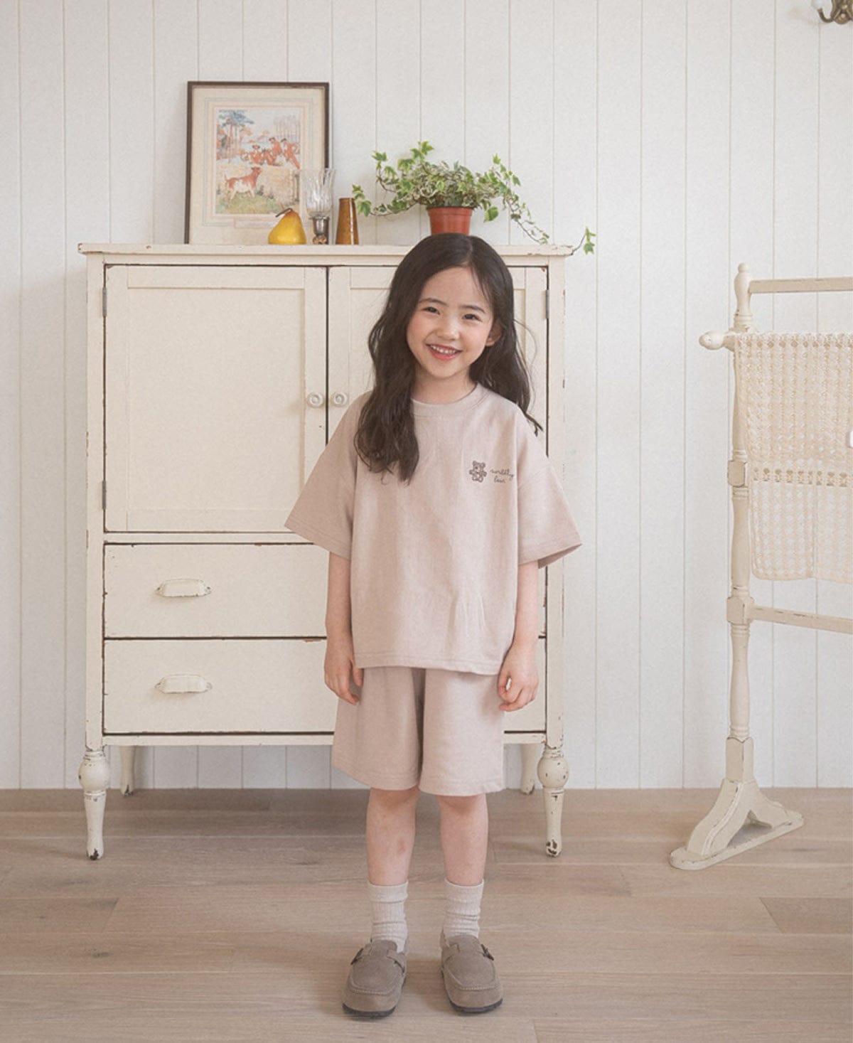 半袖セットアップ ベアくまワンポイント半袖Tシャツ+ショートパンツセットアップ 2点セット【mh0010213】