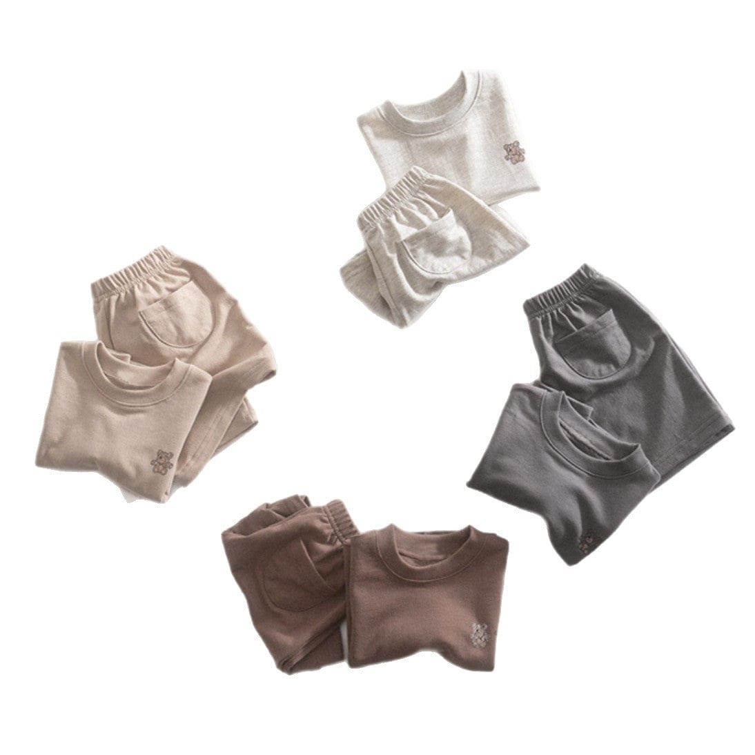 半袖セットアップ ベアくまワンポイント半袖Tシャツ+ショートパンツセットアップ 2点セット【mh0010213】