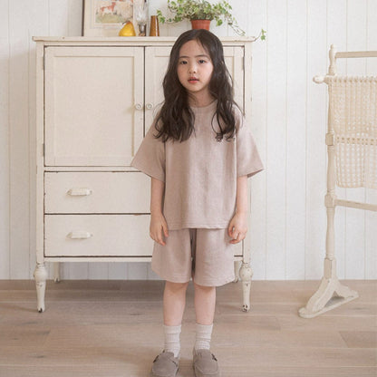 半袖セットアップ ベアくまワンポイント半袖Tシャツ+ショートパンツセットアップ 2点セット【mh0010213】