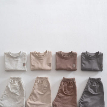 半袖セットアップ ベアくまワンポイント半袖Tシャツ+ショートパンツセットアップ 2点セット【mh0010213】
