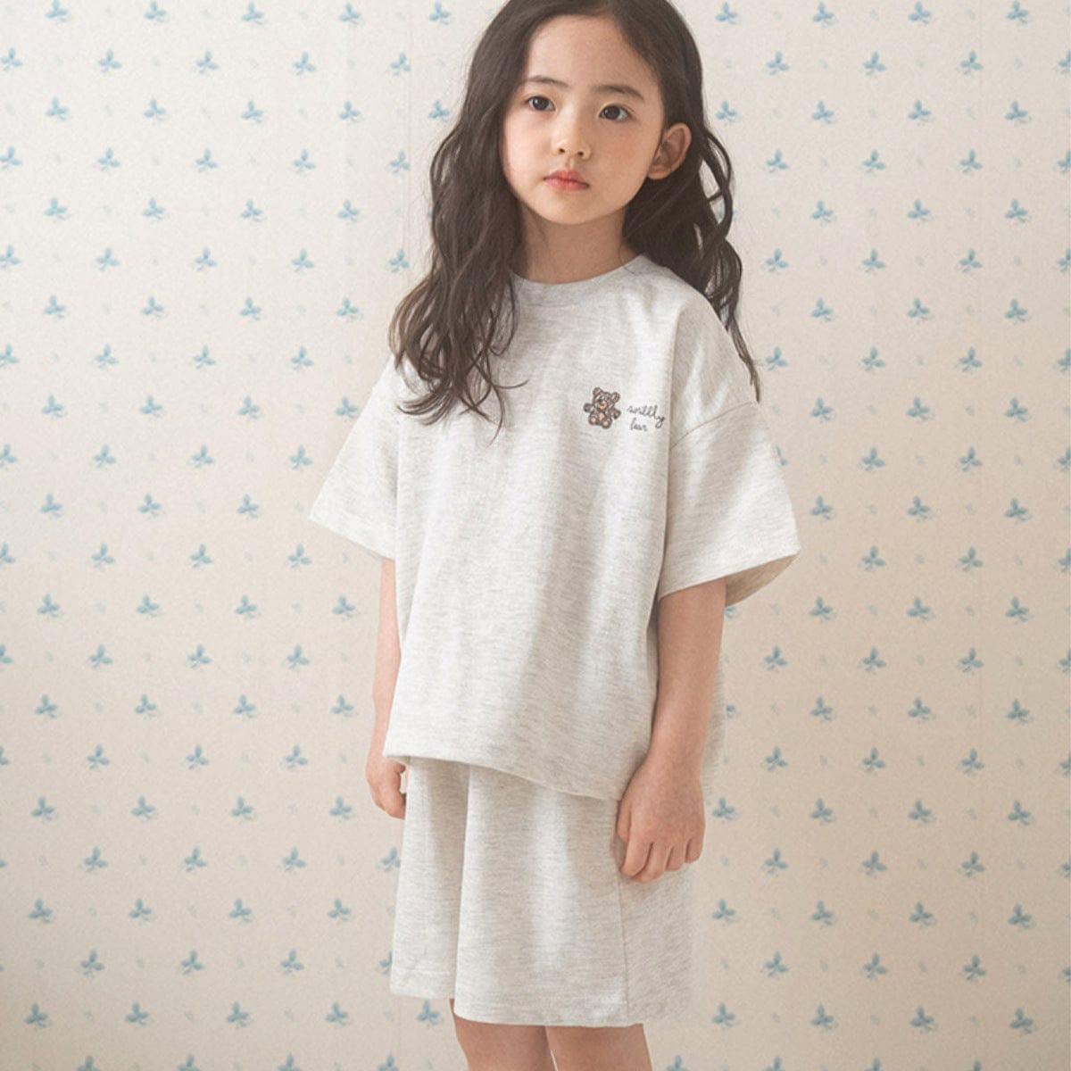 半袖セットアップ ベアくまワンポイント半袖Tシャツ+ショートパンツセットアップ 2点セット【mh0010213】