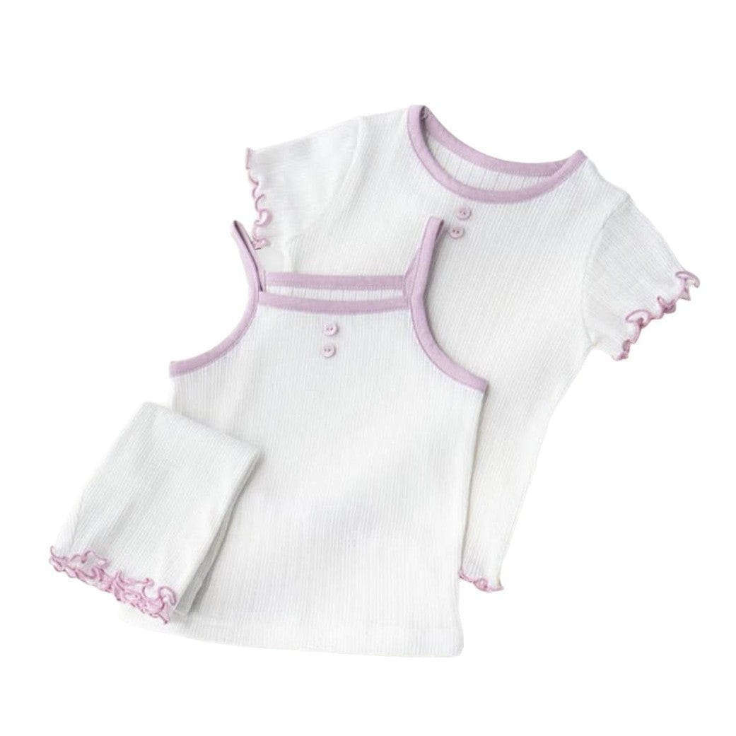 半袖セットアップ フリル半袖Tシャツ+キャミソール+パンツセットアップ 3点セット【mh0009853】