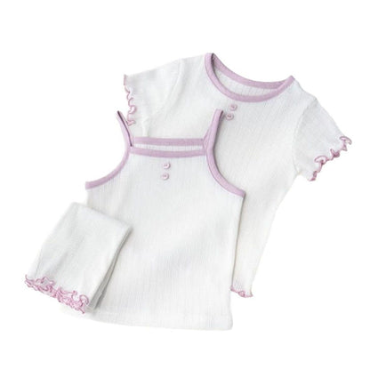 半袖セットアップ フリル半袖Tシャツ+キャミソール+パンツセットアップ 3点セット【mh0009853】