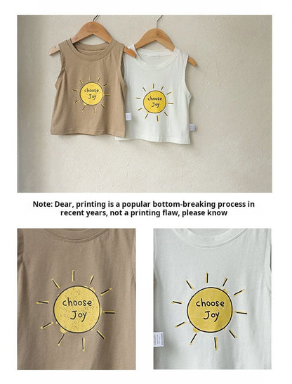 タンクトップ・キャミソール・ノースリーブトップス 太陽プリントノースリーブタンクトップTシャツ【mh0010217】