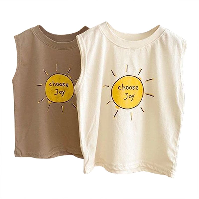 タンクトップ・キャミソール・ノースリーブトップス 太陽プリントノースリーブタンクトップTシャツ【mh0010217】