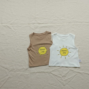 タンクトップ・キャミソール・ノースリーブトップス 太陽プリントノースリーブタンクトップTシャツ【mh0010217】