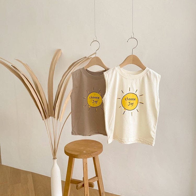 タンクトップ・キャミソール・ノースリーブトップス 太陽プリントノースリーブタンクトップTシャツ【mh0010217】