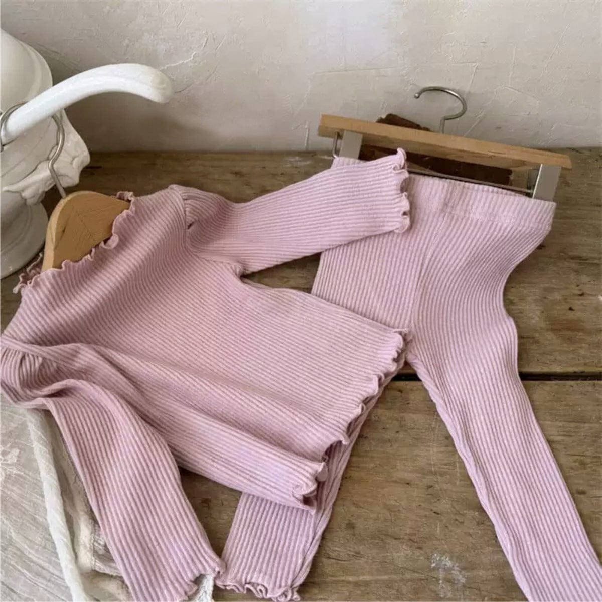 長袖セットアップ リブメロウフリル長袖Tシャツ+レギンスパンツ【mh0010612】