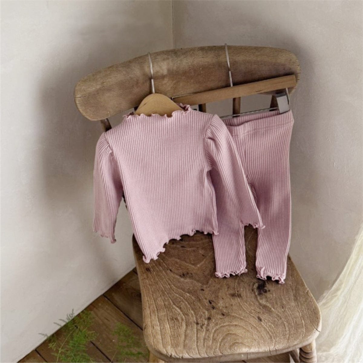 長袖セットアップ リブメロウフリル長袖Tシャツ+レギンスパンツ【mh0010612】