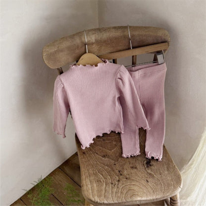 長袖セットアップ リブメロウフリル長袖Tシャツ+レギンスパンツ【mh0010612】