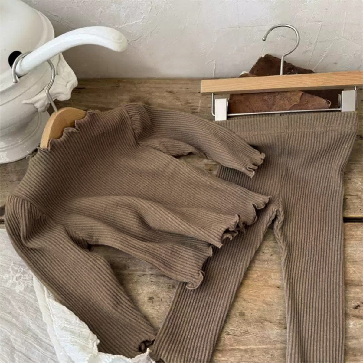 長袖セットアップ リブメロウフリル長袖Tシャツ+レギンスパンツ【mh0010612】