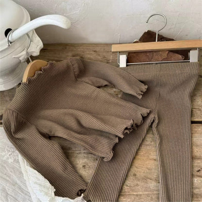 長袖セットアップ リブメロウフリル長袖Tシャツ+レギンスパンツ【mh0010612】