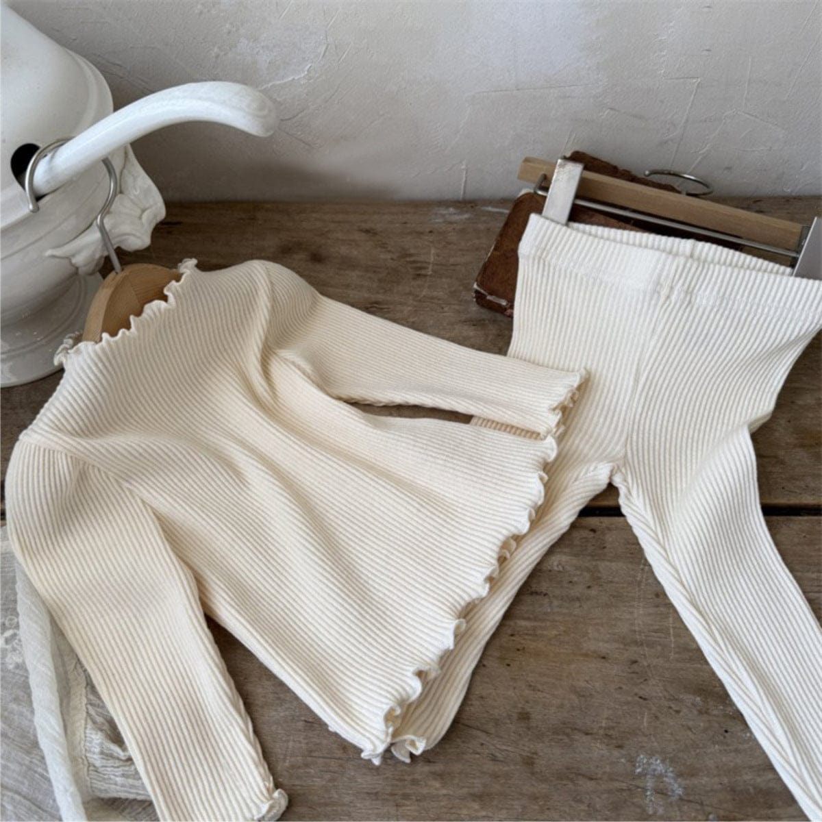 長袖セットアップ リブメロウフリル長袖Tシャツ+レギンスパンツ【mh0010612】