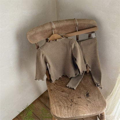 長袖セットアップ リブメロウフリル長袖Tシャツ+レギンスパンツ【mh0010612】