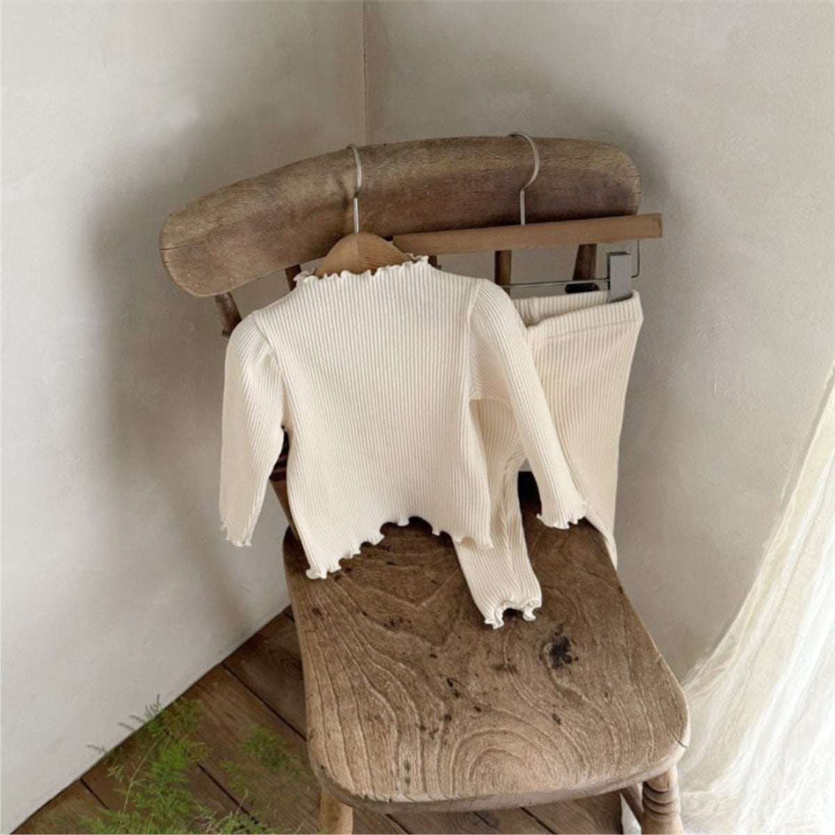 長袖セットアップ リブメロウフリル長袖Tシャツ+レギンスパンツ【mh0010612】