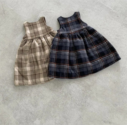 ノースリーブワンピース Tartan Fleece Sleeveless Dress タータンチェック 裏フリース ワンピース【mh0011853】