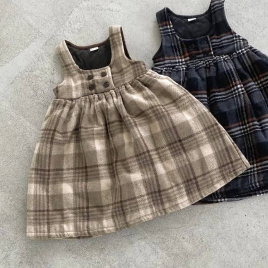 ノースリーブワンピース Tartan Fleece Sleeveless Dress タータンチェック 裏フリース ワンピース【mh0011853】