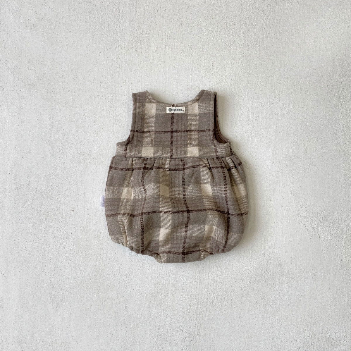 ノースリーブロンパース Tartan Plush Vest Romper Set タータンチェック 裏フリース ロンパース【mh0011852】