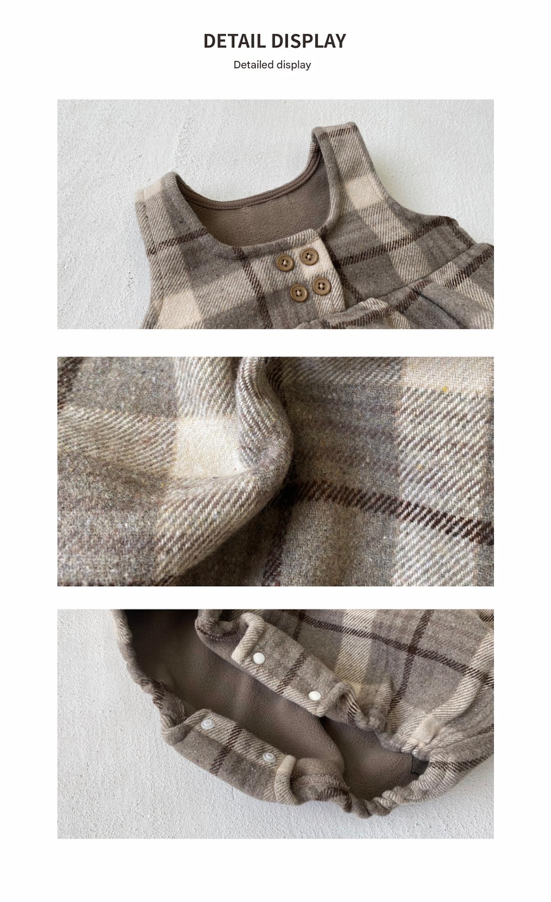 ノースリーブロンパース Tartan Plush Vest Romper Set タータンチェック 裏フリース ロンパース【mh0011852】