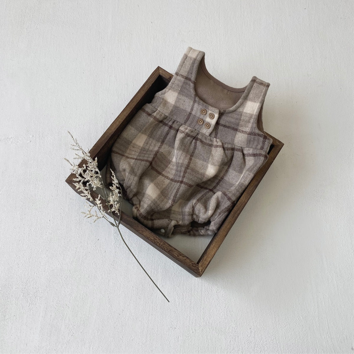 ノースリーブロンパース Tartan Plush Vest Romper Set タータンチェック 裏フリース ロンパース【mh0011852】