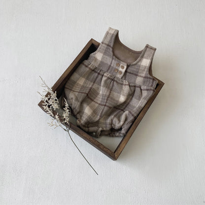 ノースリーブロンパース Tartan Plush Vest Romper Set タータンチェック 裏フリース ロンパース【mh0011852】