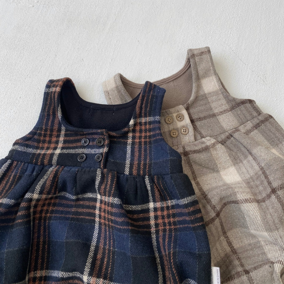 ノースリーブロンパース Tartan Plush Vest Romper Set タータンチェック 裏フリース ロンパース【mh0011852】