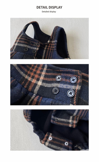 ノースリーブロンパース Tartan Plush Vest Romper Set タータンチェック 裏フリース ロンパース【mh0011852】