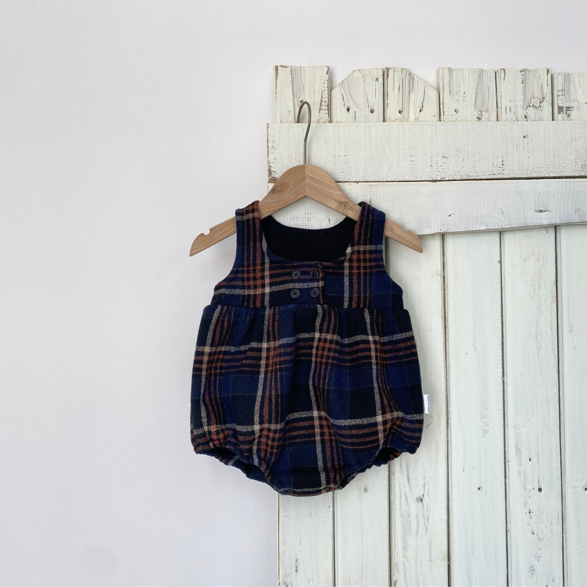 ノースリーブロンパース Tartan Plush Vest Romper Set タータンチェック 裏フリース ロンパース【mh0011852】