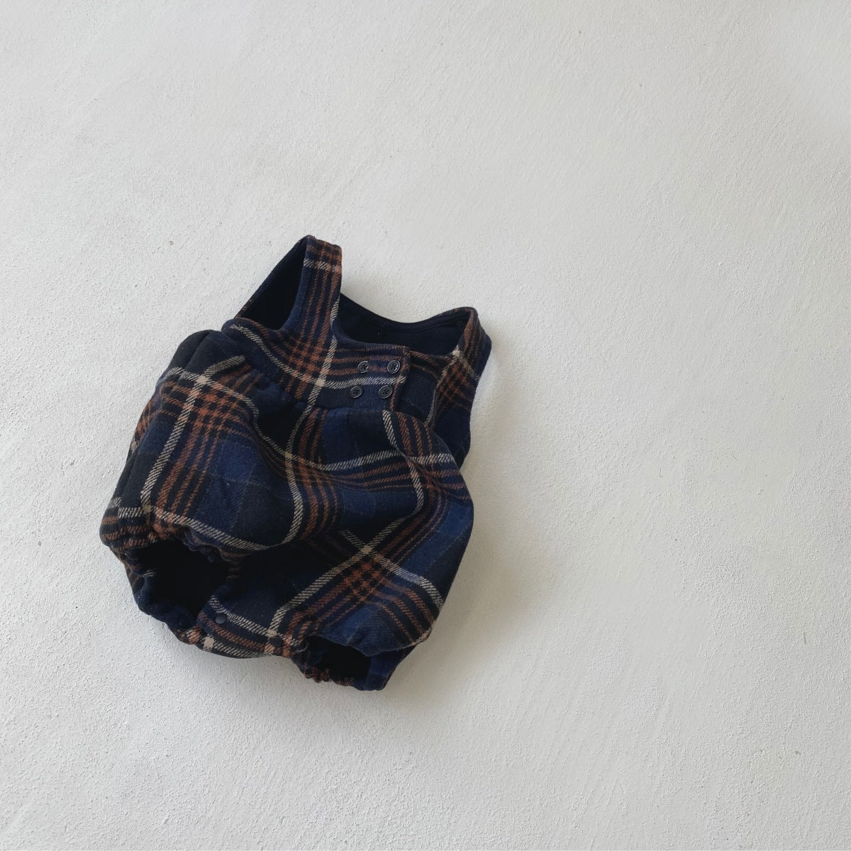 ノースリーブロンパース Tartan Plush Vest Romper Set タータンチェック 裏フリース ロンパース【mh0011852】