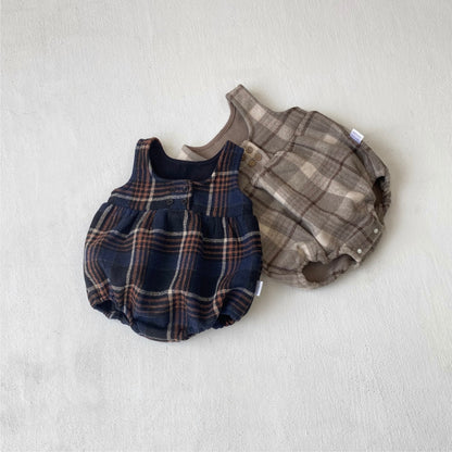 ノースリーブロンパース Tartan Plush Vest Romper Set タータンチェック 裏フリース ロンパース【mh0011852】